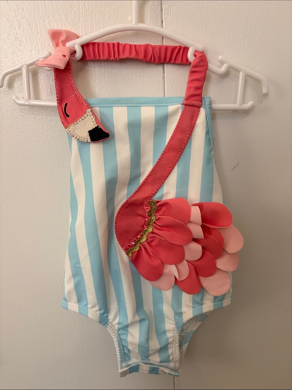 Mud Pie Girls Blue & White Stripe Flamingo One-Piece Swimsuit